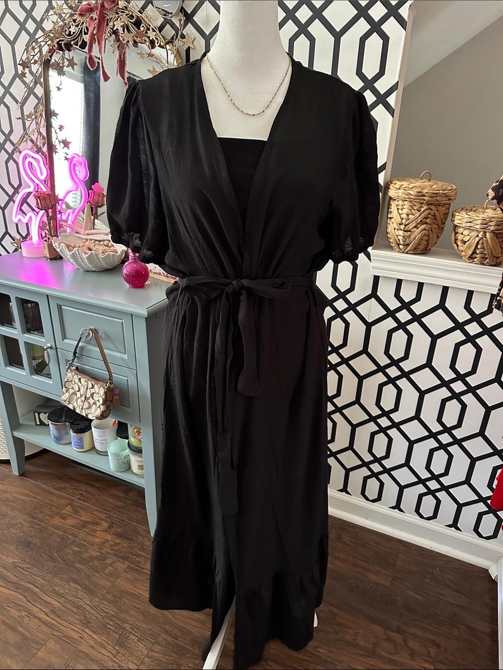 Cupshe Black Wrap Maxi Dress with Tie Waist